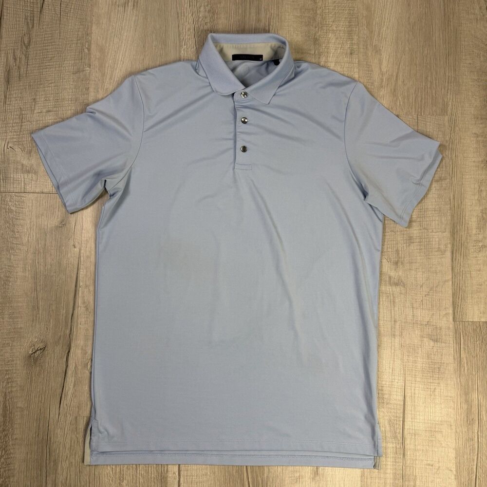 Greyson Polo Shirt Men's Medium Powder Sky Blue Performance Stretch Golf EUC Q